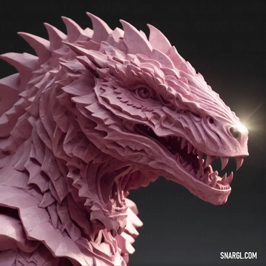 PANTONE 232 color example: Close up of a dragon statue on a black background