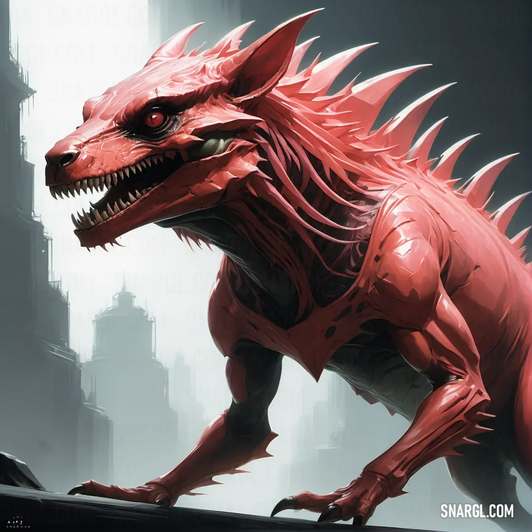 Red dragon with sharp teeth and sharp teeth on its head. Example of #DA575A color.