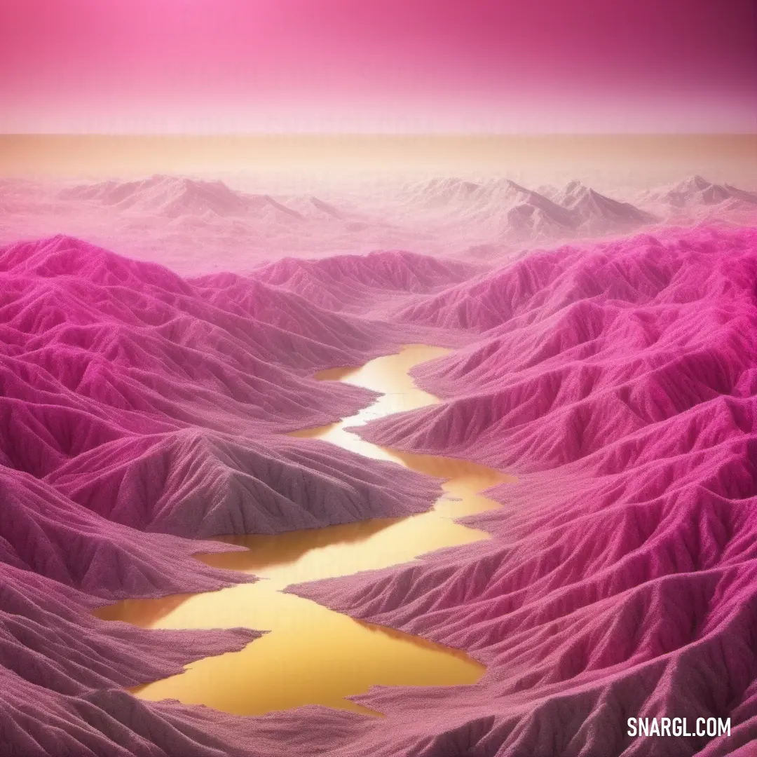 Pink landscape with a lake in the middle of it. Example of PANTONE 2351 color.