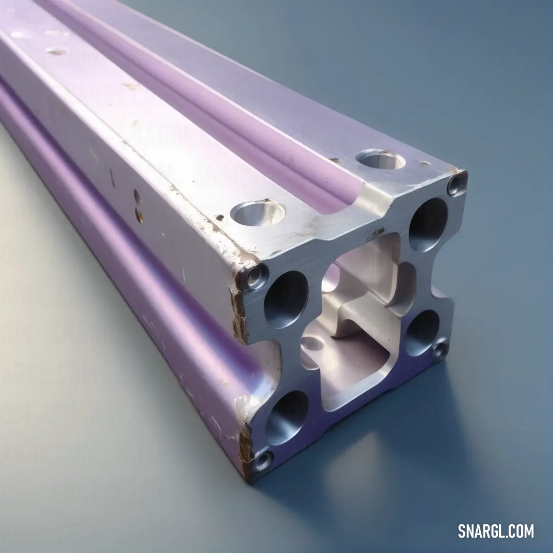 A stylish metal tube with intricate holes and a striking purple strip, elegantly presented against a bold blue background, showcasing modern design and functionality.