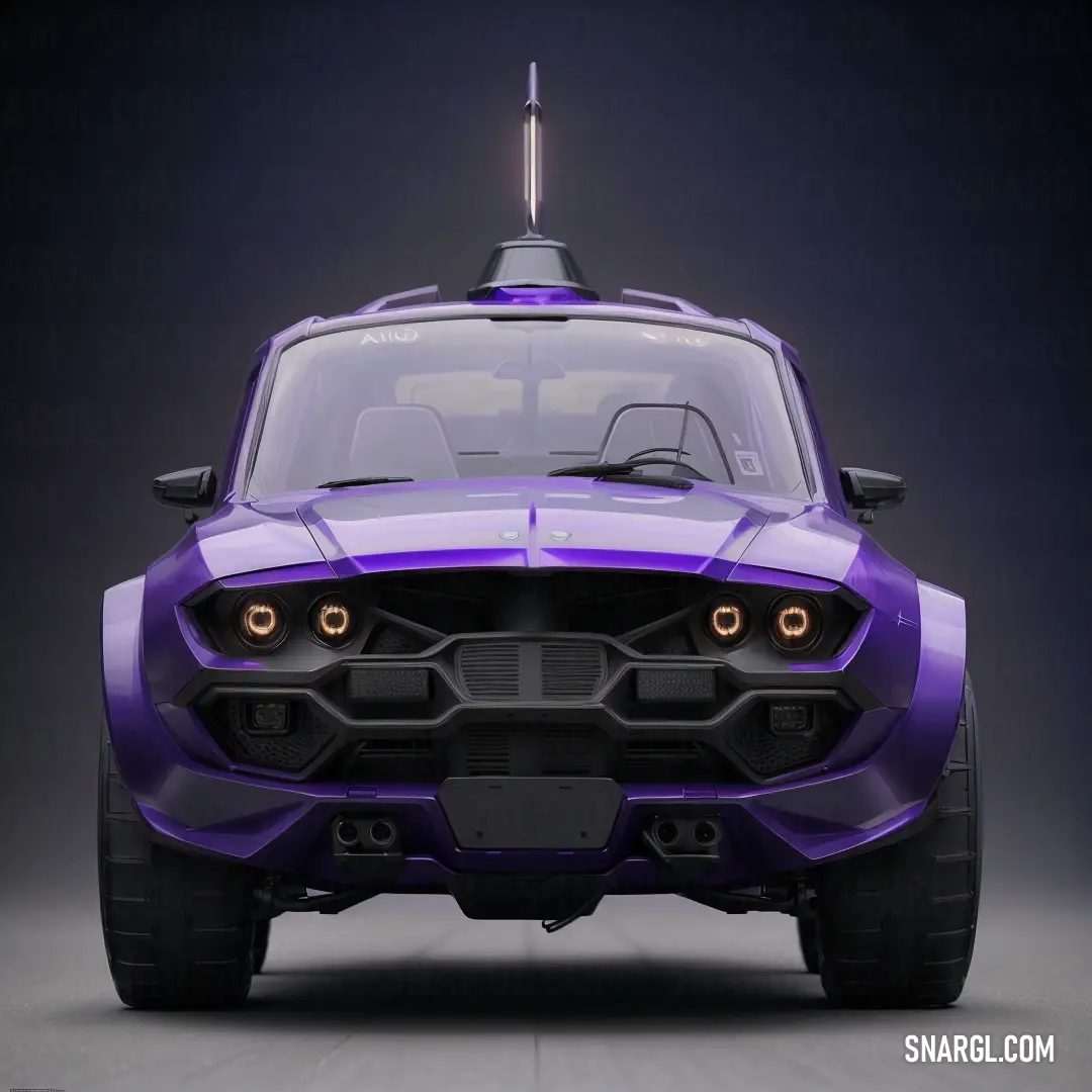 Purple car with a light on top of it's headlight and a light on the front of it. Color #4D3C8B.