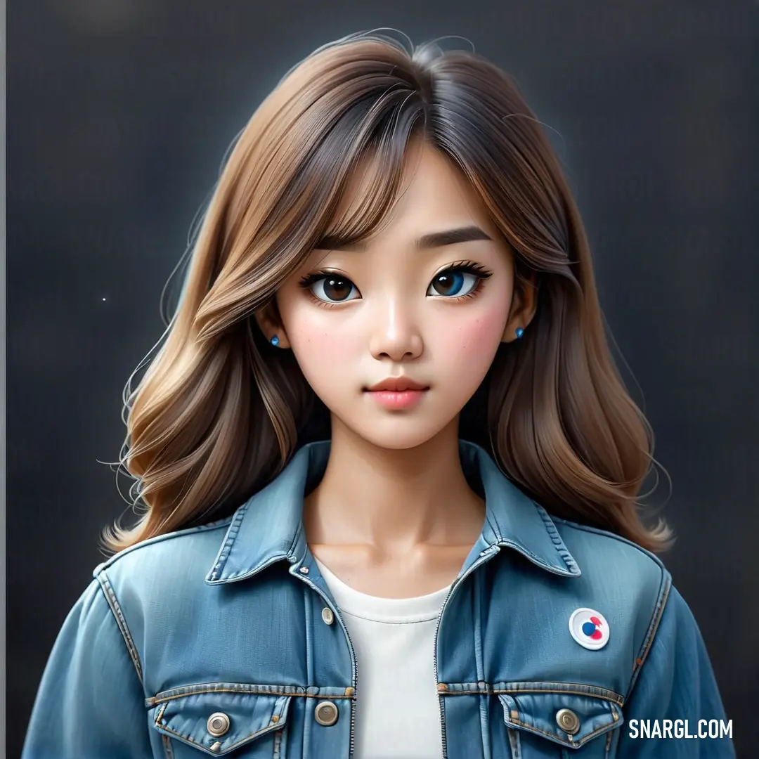PANTONE 2377 color example: Girl with a denim jacket and white shirt is shown in this digital painting style photo of a young girl