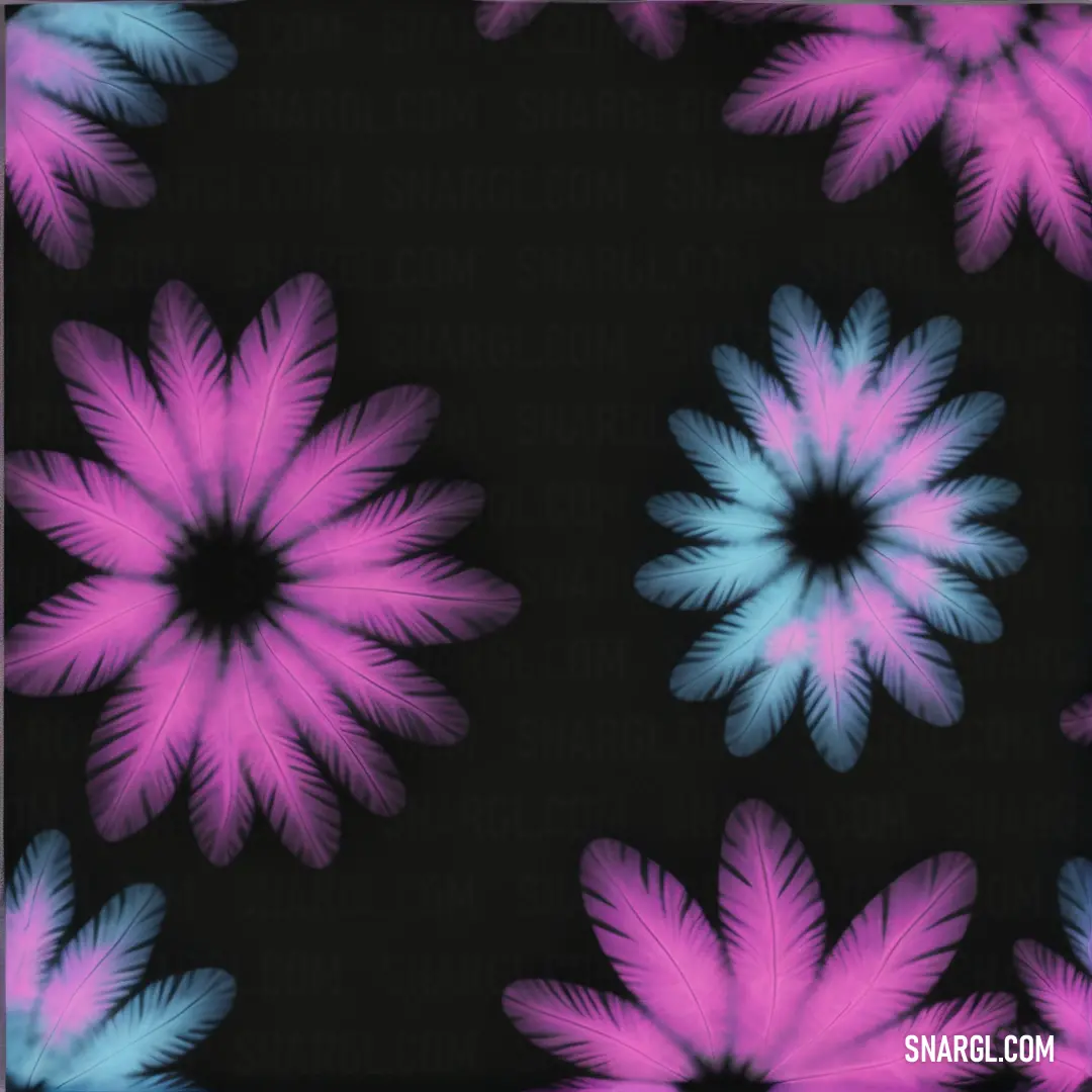 Black background with a pink and blue flower pattern