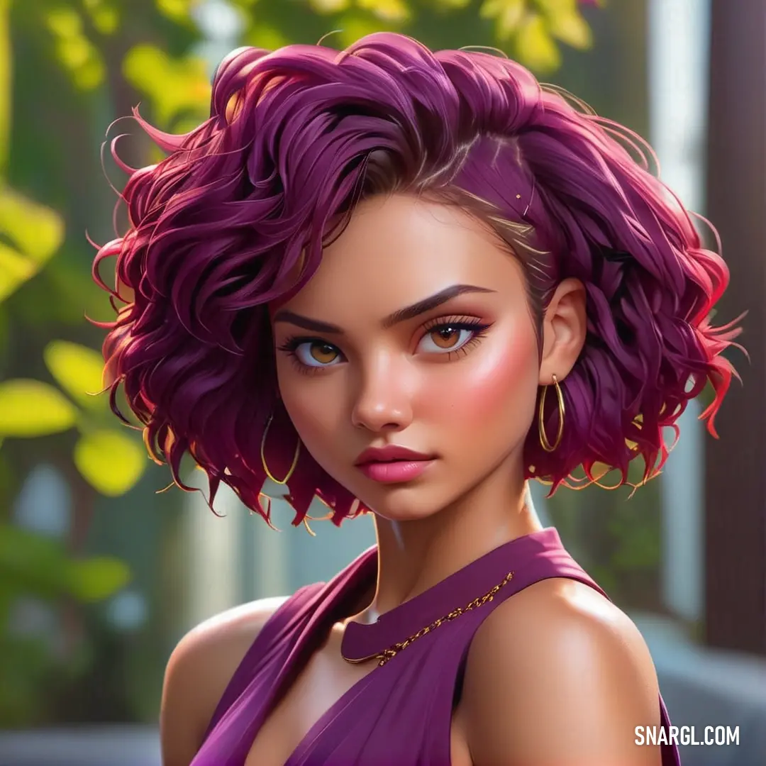 Digital painting of a woman with purple hair and a necklace on her neck