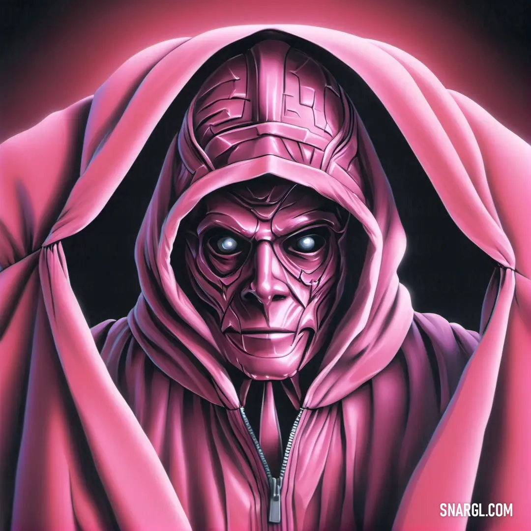 Painting of a person with a hoodie on and a pink background