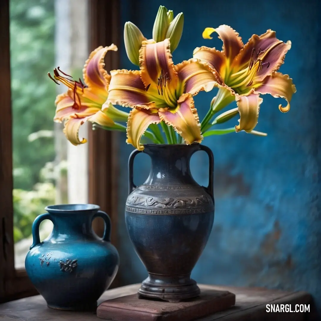 PANTONE 2392 color example: Vase with flowers in it on a table next to a vase with flowers in it on a table