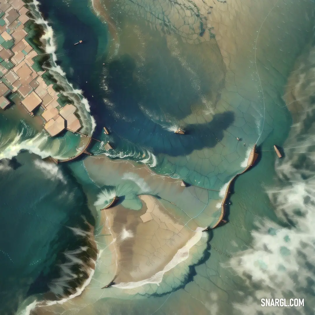 Satellite image of a body of water with a large amount of water around it and a small patch of land in the middle of the water
