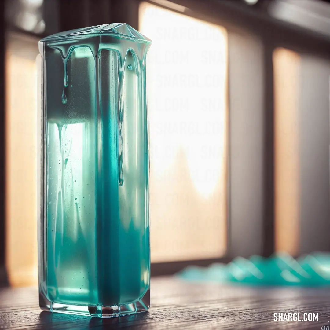 PANTONE 2412 color. Blue vase on a table with a window in the background