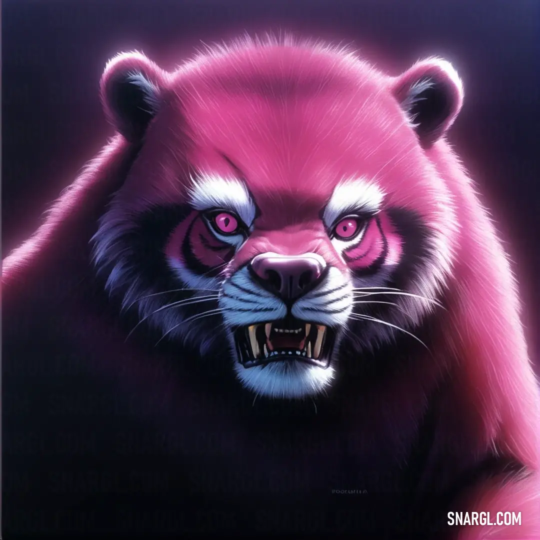 PANTONE 246 color. Pink and black animal with a big grin of teeth and a big grin of teeth on its face