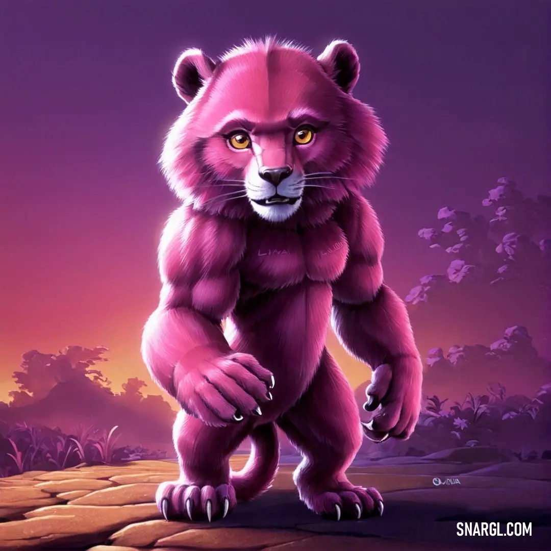 PANTONE 248 color example: Pink colored animal with a big, furry face and claws on its paws