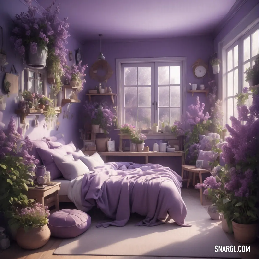 PANTONE 2562 color example: Bedroom with a bed, window