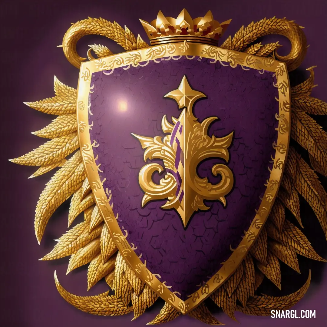 Purple and gold shield with a crown on top of it. Color #6B2F6B.