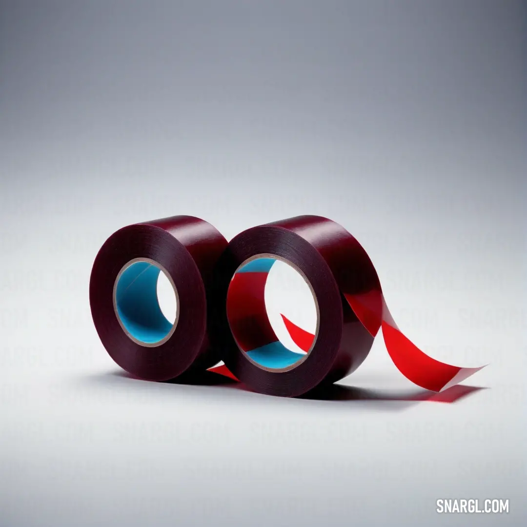 Two rolls of vibrant red and blue tape rest side by side on a plain white surface, their bright colors contrasting sharply against the simplicity of the background.