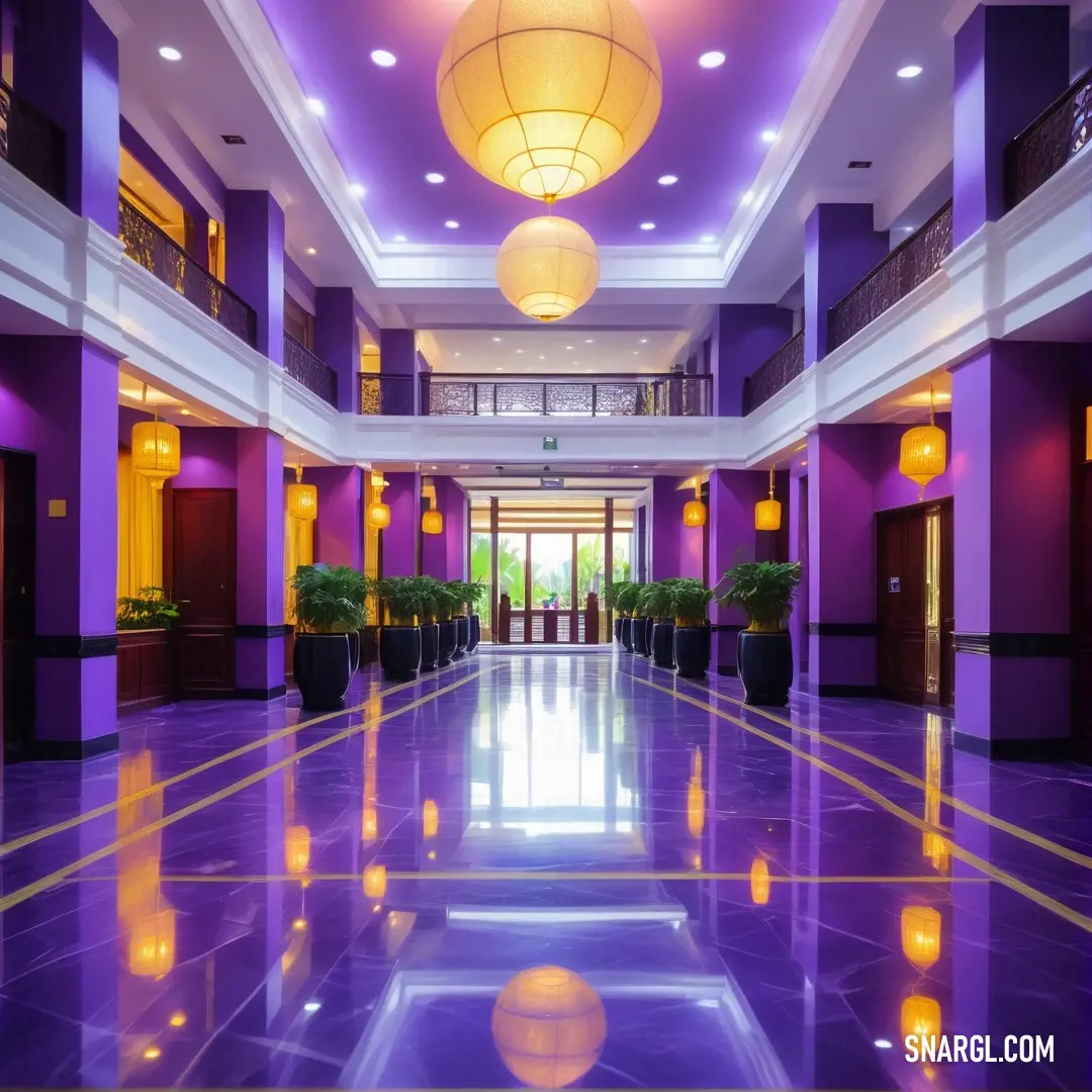 Large room with a purple ceiling
