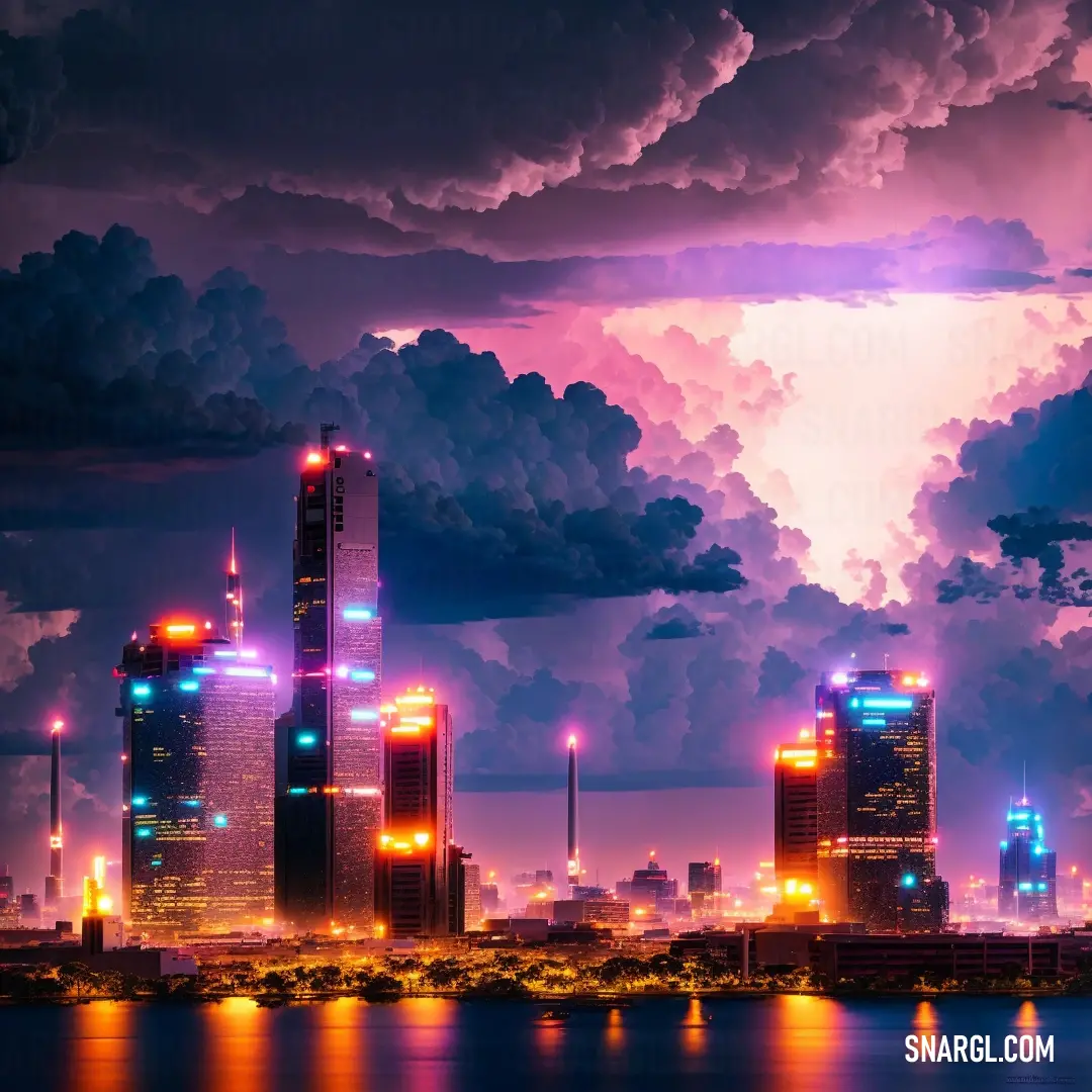 PANTONE 2766 color example: City skyline with a lightning storm in the background