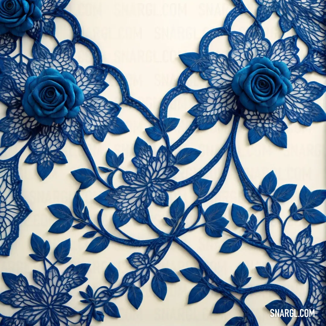 Blue paper with flowers on it and a white background. Color PANTONE 286.