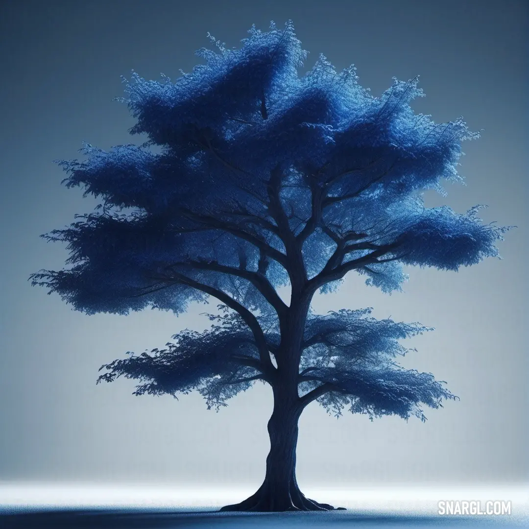 Blue tree with a blue sky in the background. Color RGB 26,71,132.