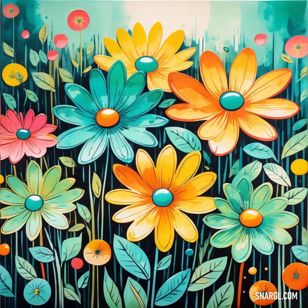 Painting of flowers painted on a canvas with acrylic paint on it. Example of #C0E1ED color.