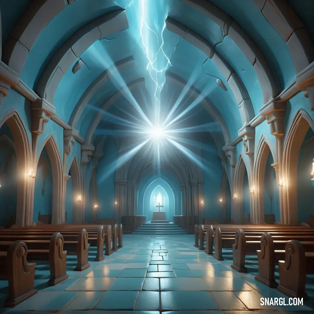 PANTONE 2905 color example: Church with a large blue light coming from the ceiling and a large blue light coming from the ceiling