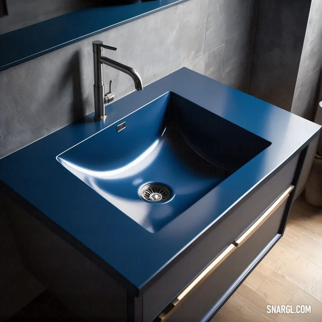 A beautifully designed bathroom sink featuring a striking blue countertop and a sleek mirror above, creates a refreshing atmosphere that blends elegance with practicality, elevating the daily ritual of self-care in a calm environment.