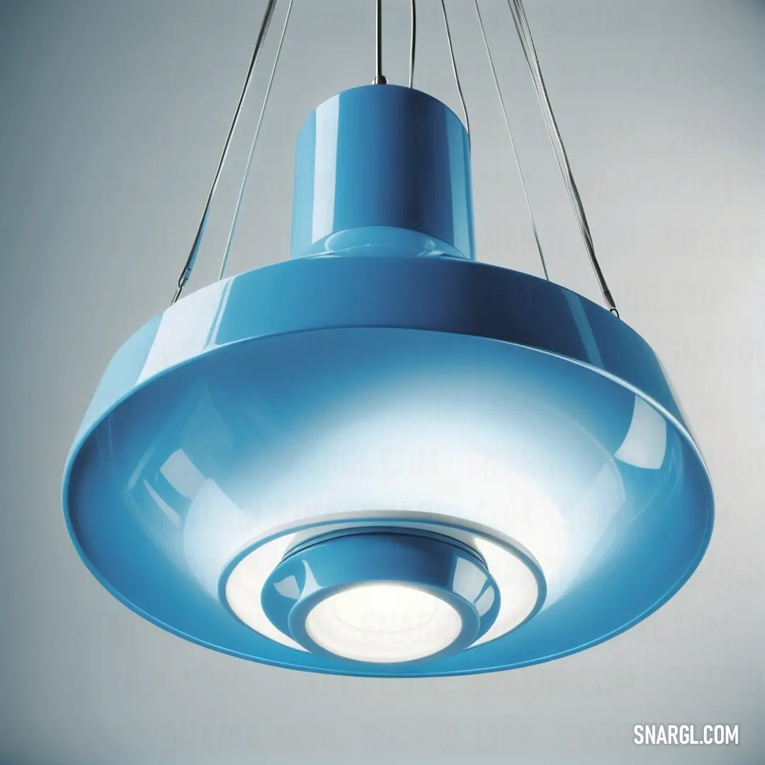 A striking blue light fixture hanging gracefully from the ceiling, enhanced by a soft white bulb at its side. Its deep hue casts a soothing glow, transforming any space into a tranquil oasis of calm and beauty.