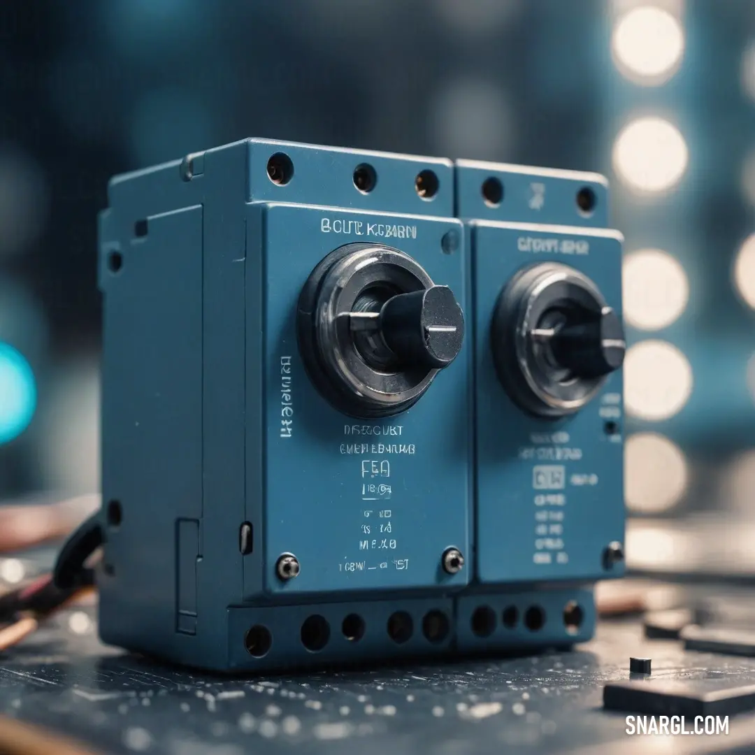 A detailed close-up of a sleek blue machine resting on a well-lit table, revealing intricate mechanisms and textures, inviting curiosity about its purpose and highlighting the blend of technology and design.