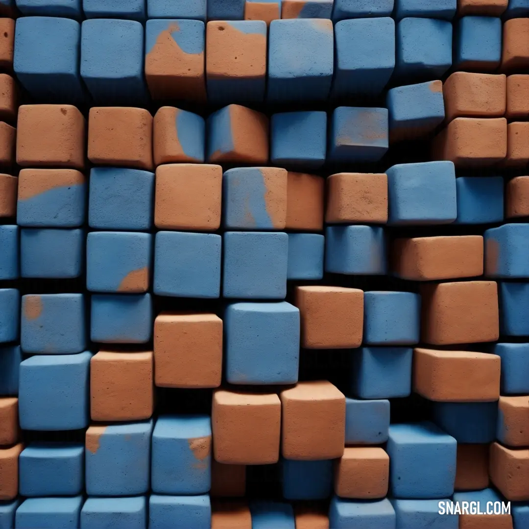 A vibrant assortment of blue and brown blocks, each uniquely shaped and sized, creates a playful and visually intriguing display. The combination of colors and forms invites creativity and exploration, perfect for imaginative play.