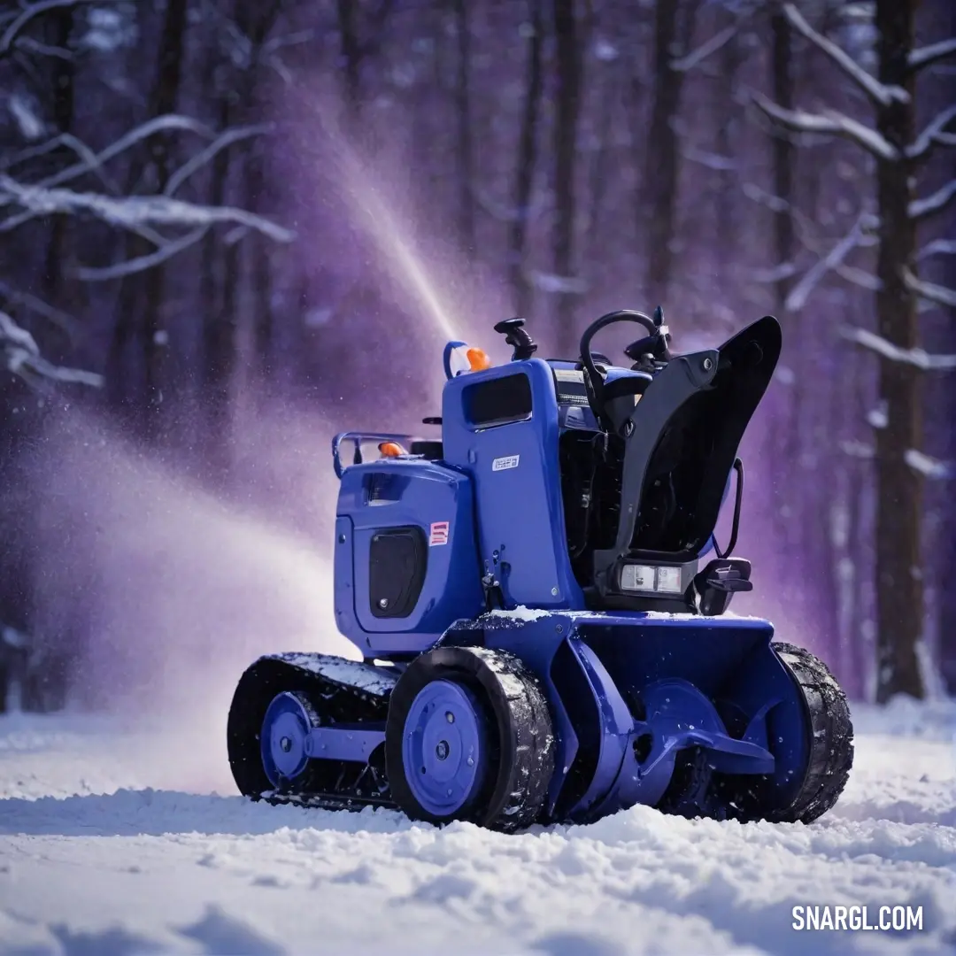 A powerful snow blower in action, expertly clearing freshly fallen snow in a serene wooded area, surrounded by tall trees that stand witness to its robust performance against nature's winter spectacle.