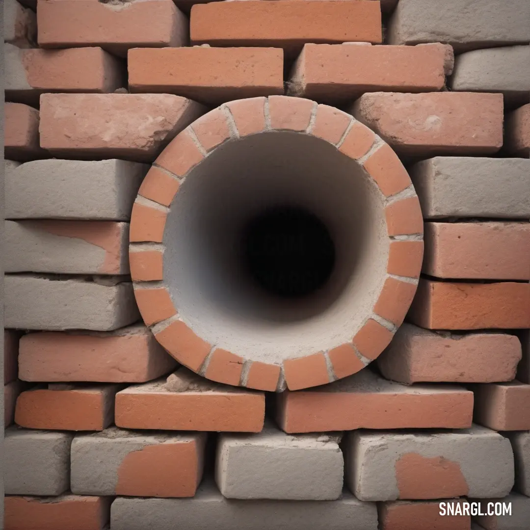 A pipe embedded in a brick wall made of bricks and cement blocks adds a sense of industrial charm. The colors of CMYK 100, 63, 16, 78 bring out the texture and strength of the materials.