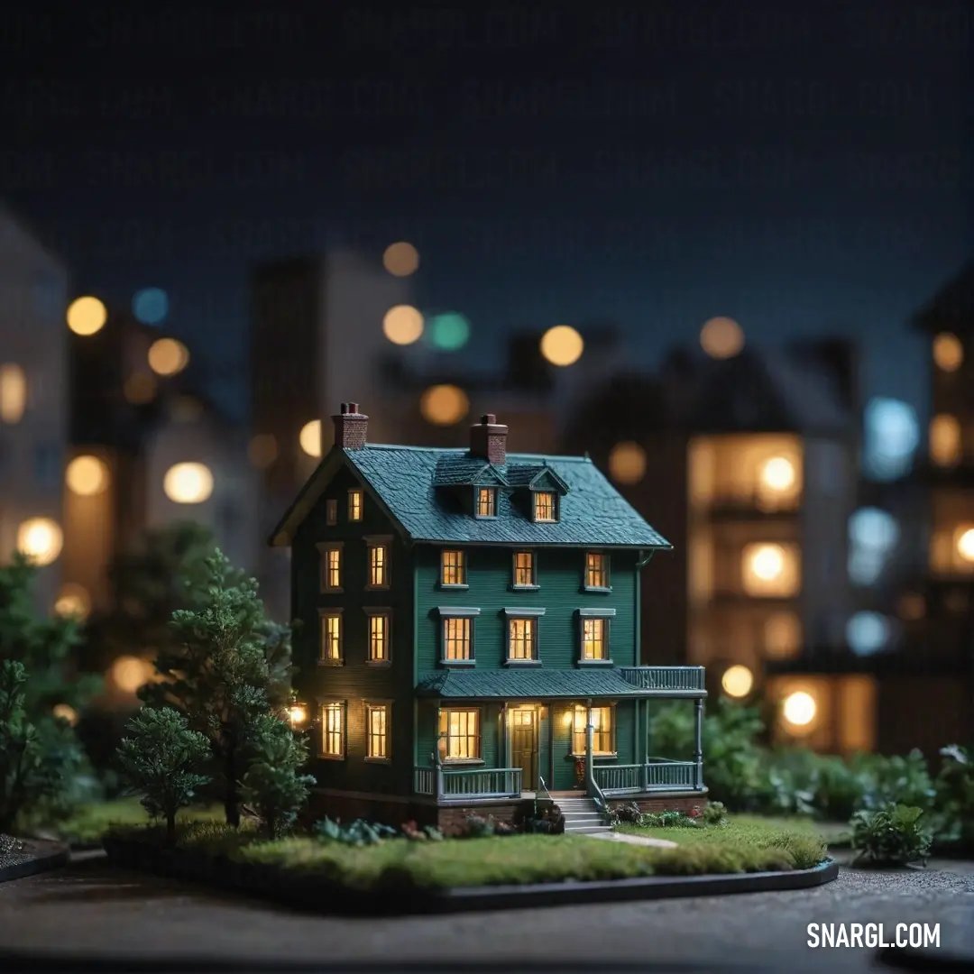 A picturesque model house shines brightly in the illuminated night, with a mesmerizing cityscape in the backdrop. The enchanting glow hints at evening activities, sparking dreams of cozy nights spent at home, surrounded by the vibrance of urban life.