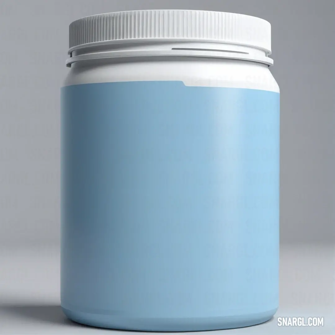 A blue jar with a white lid sits on a tabletop, bathed in the soft gray tones of the background. The delicate blend of the jar's blue and the contrasting white lid creates a serene and calming atmosphere.