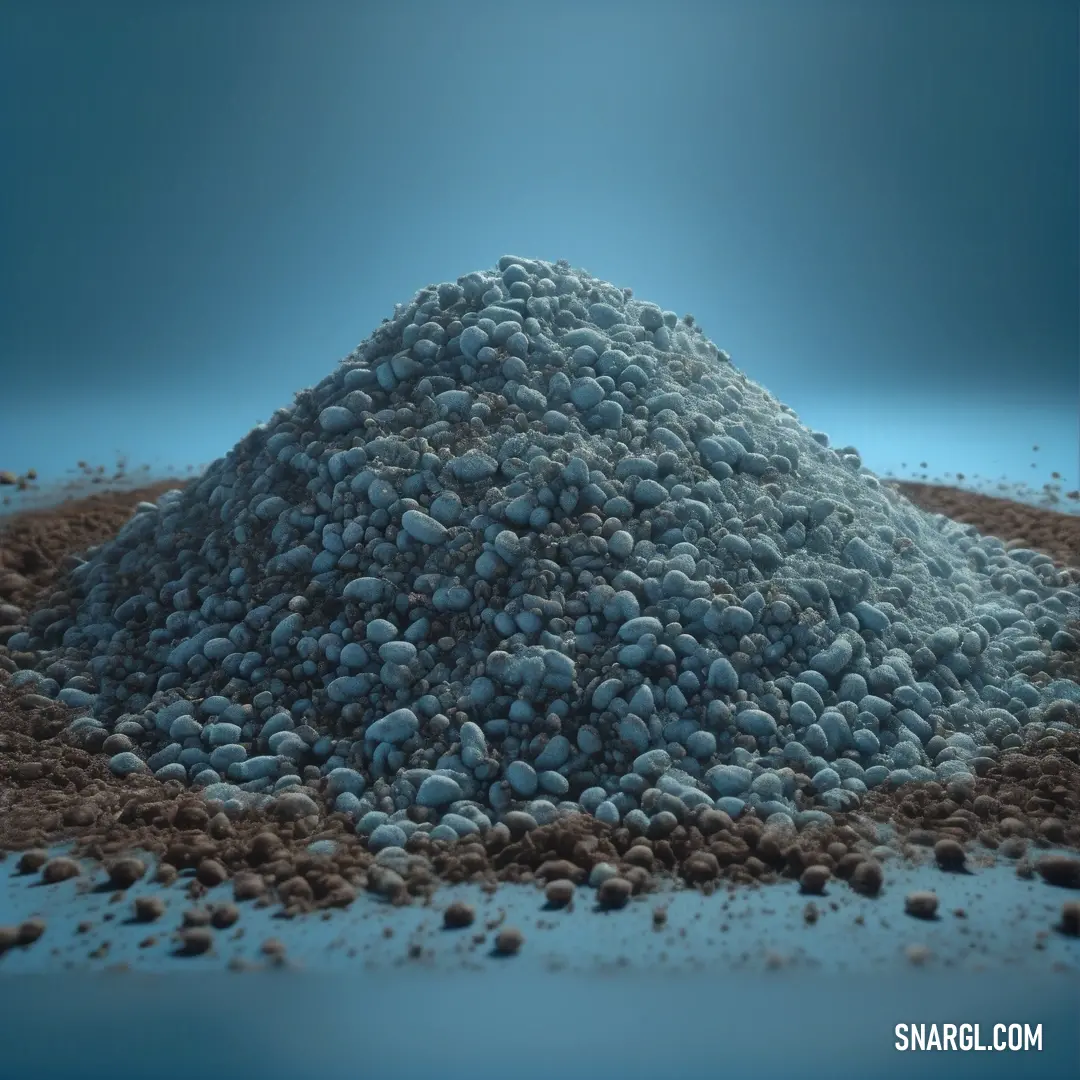 A striking view of a mound of fine gravel resting on an expansive blue surface, its textured grains radiating an embrace of earthy tones. This composition highlights a unique contrast with the vivid background reminiscent of a serene atmosphere.