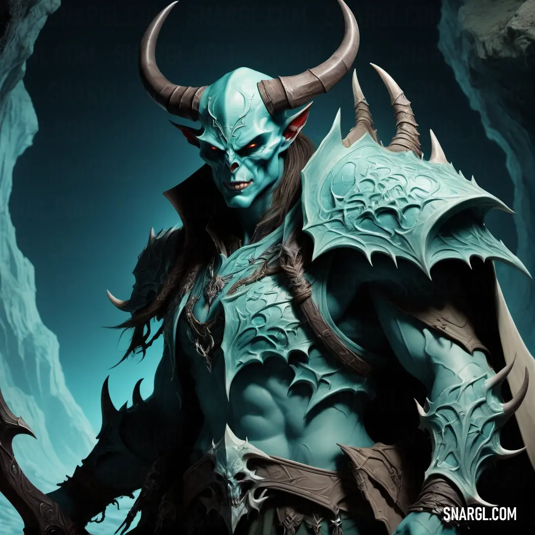 Male character with horns and horns on his face and chest. Color #96CDBF.