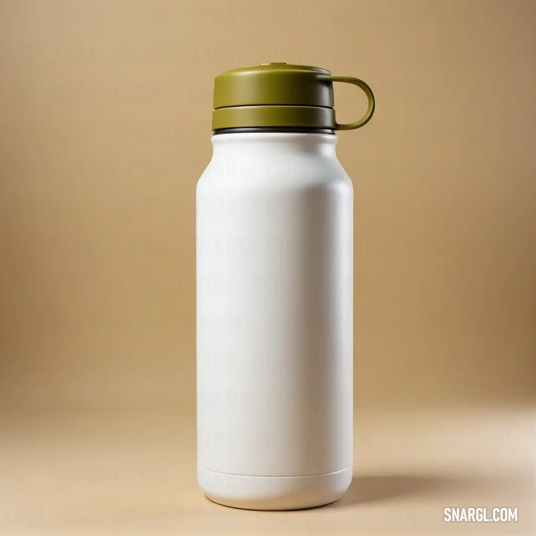 A sleek white water bottle with a green lid stands out against a warm brown background, exuding an aura of freshness and vitality. The seamless design and attractive colors make it a tempting choice for hydration on-the-go.