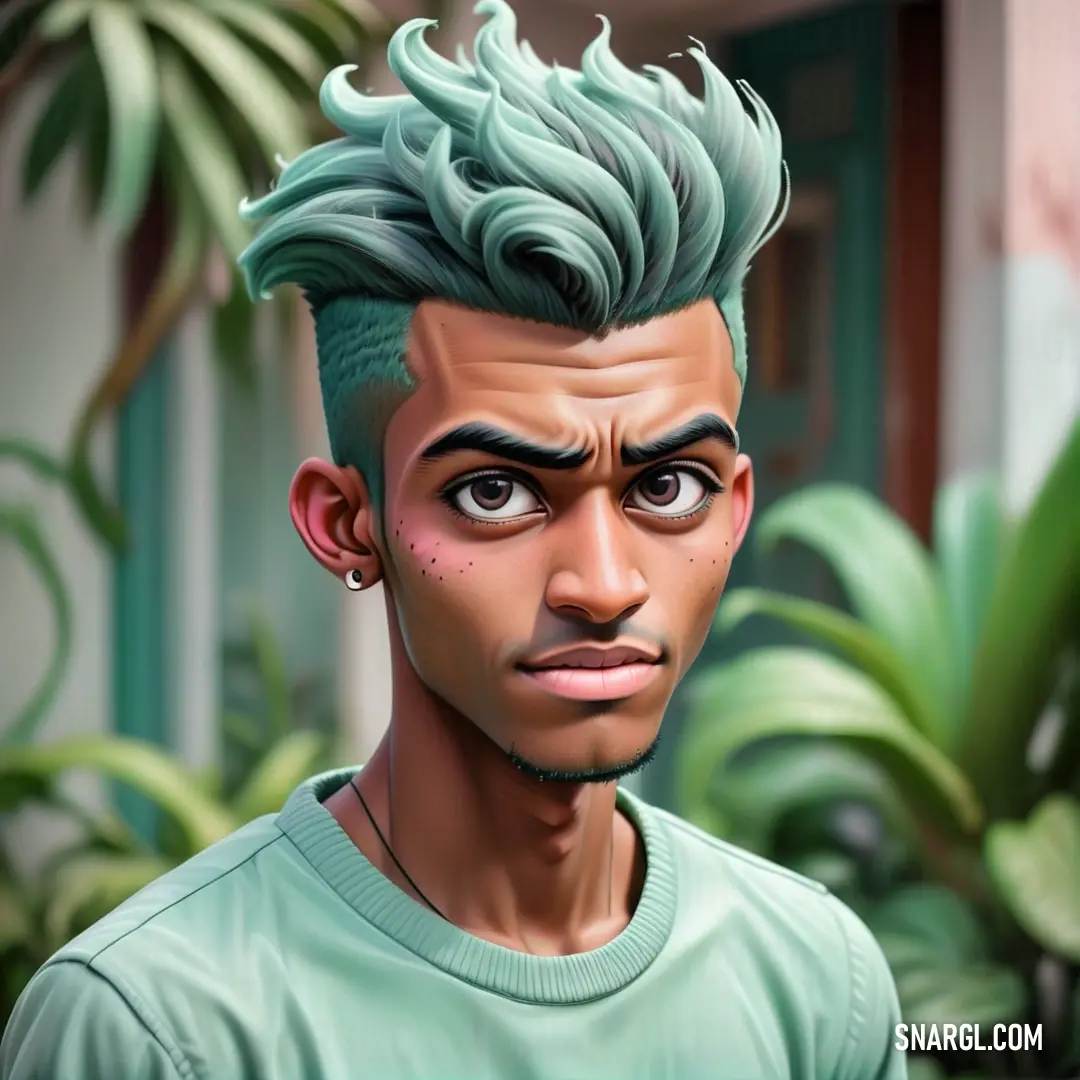 PANTONE 338 color example: Digital painting of a man with green hair