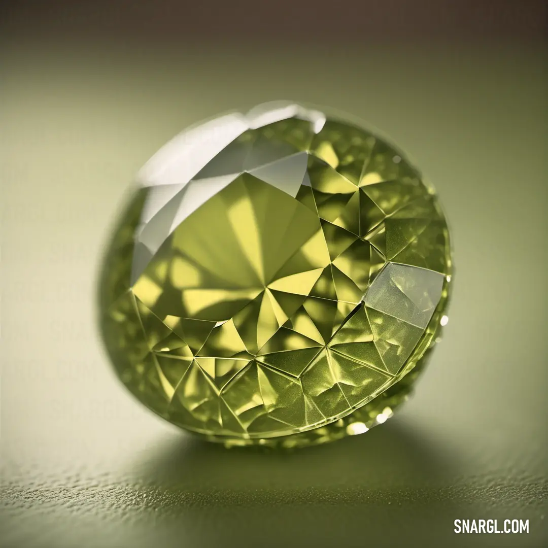 Green diamond on a table with a green background