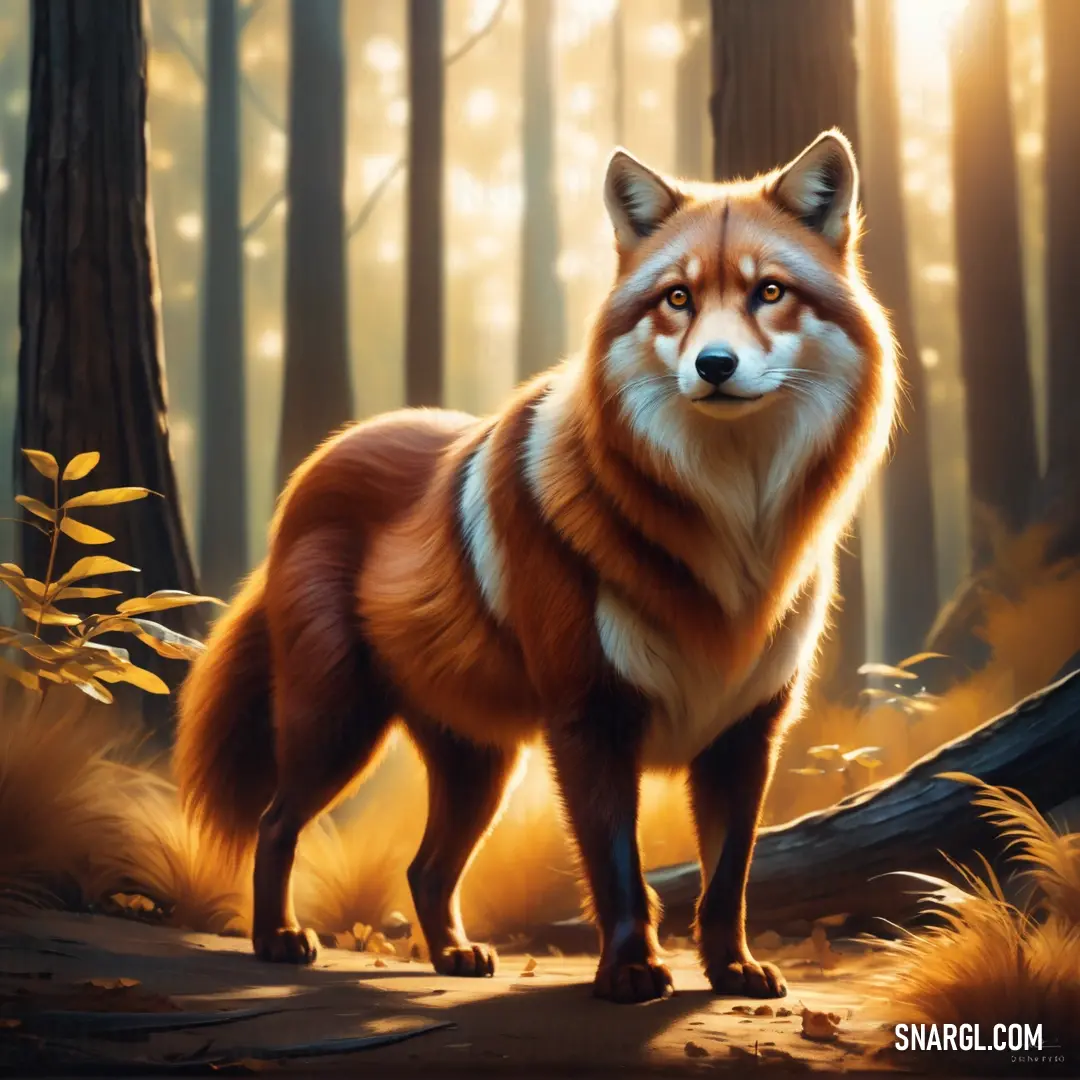 A graceful red fox stands proudly in a sunlit forest, its striking fur glowing in the warm rays of sunlight, a captivating embodiment of wildlife thriving in its natural habitat.