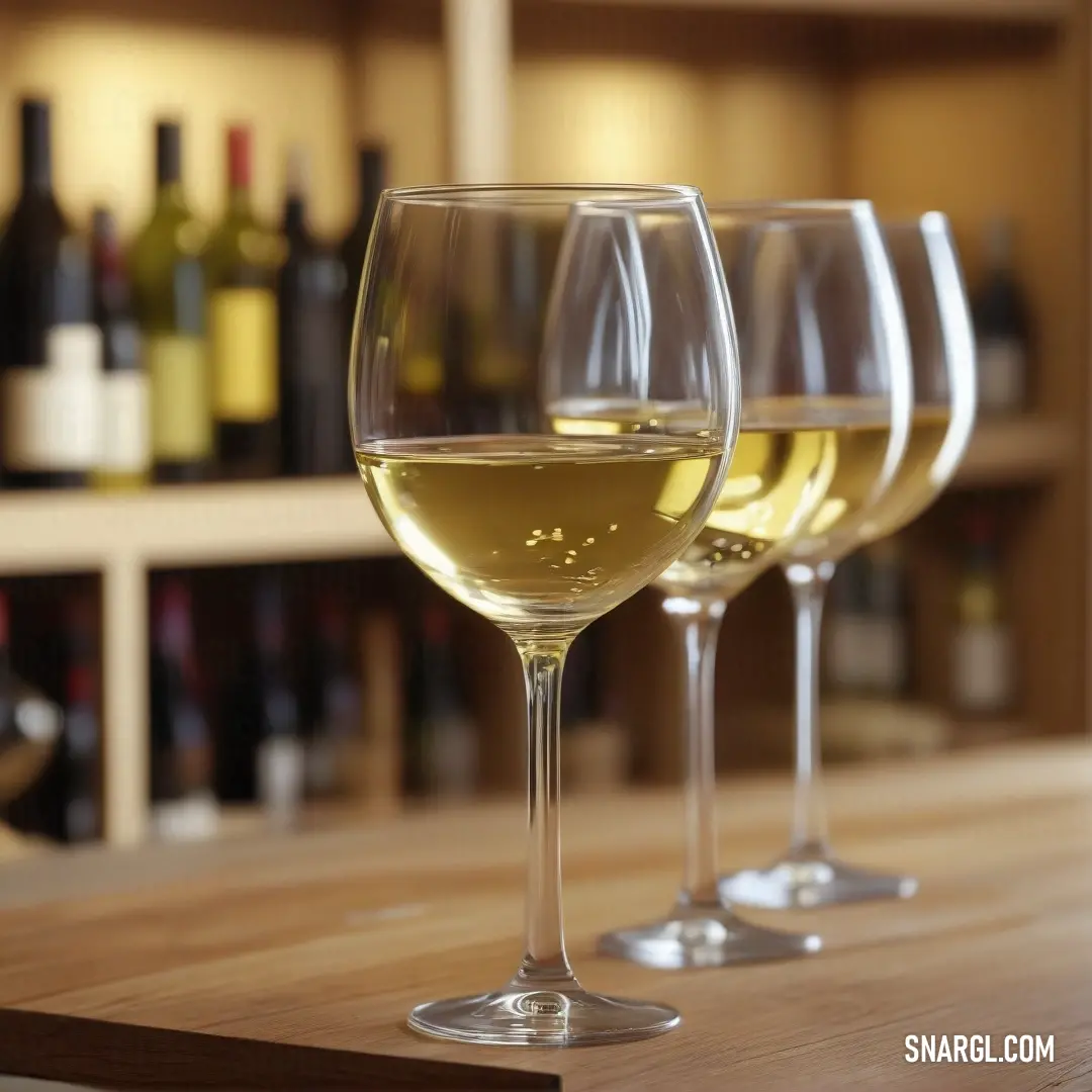 Three elegantly crafted wine glasses sit gracefully on a table, with an assortment of wine bottles in soft focus behind them, suggesting a gathering and celebration of fine tastes.