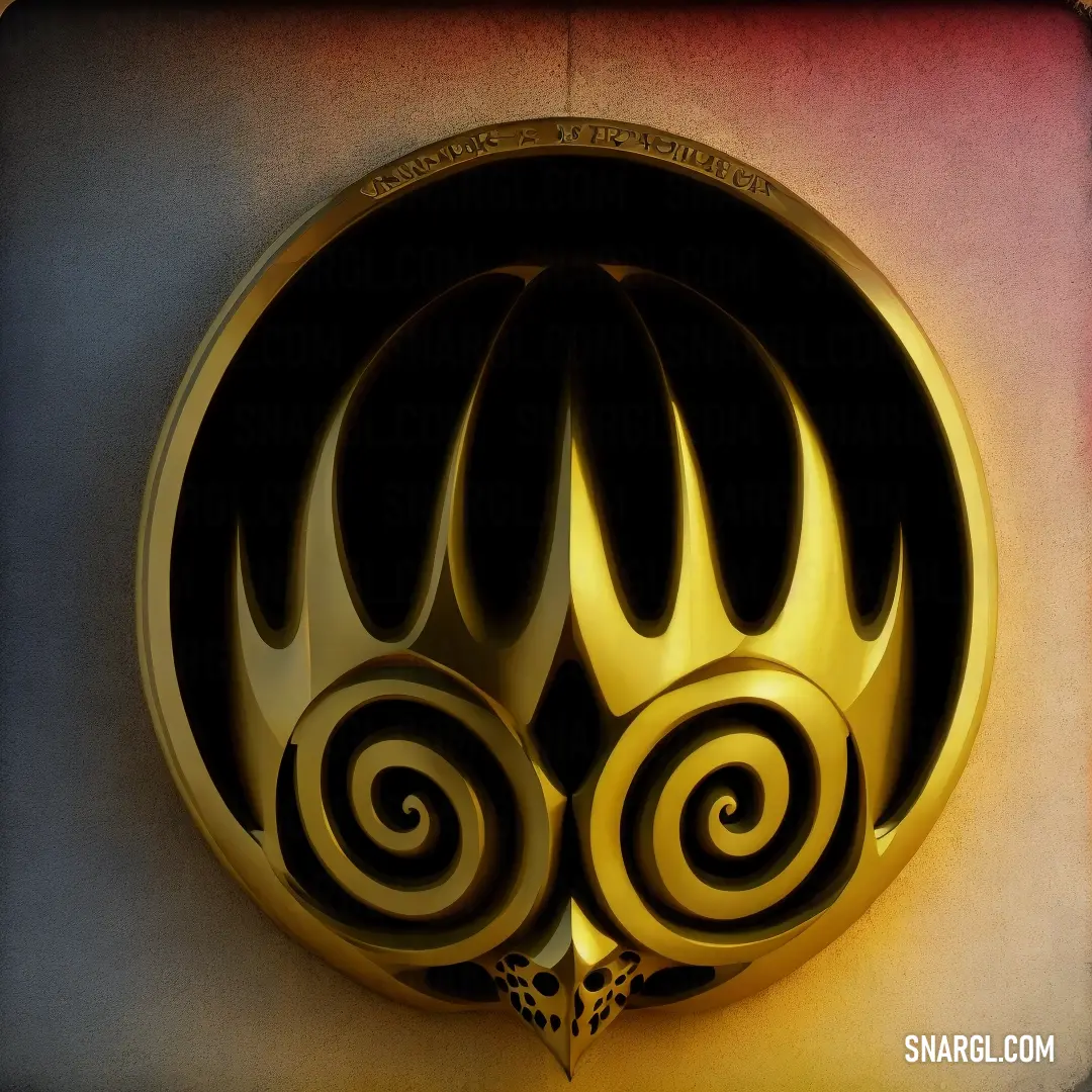 Golden clock with a skull on it's face and a spiral design on the front of it. Color RGB 219,220,79.
