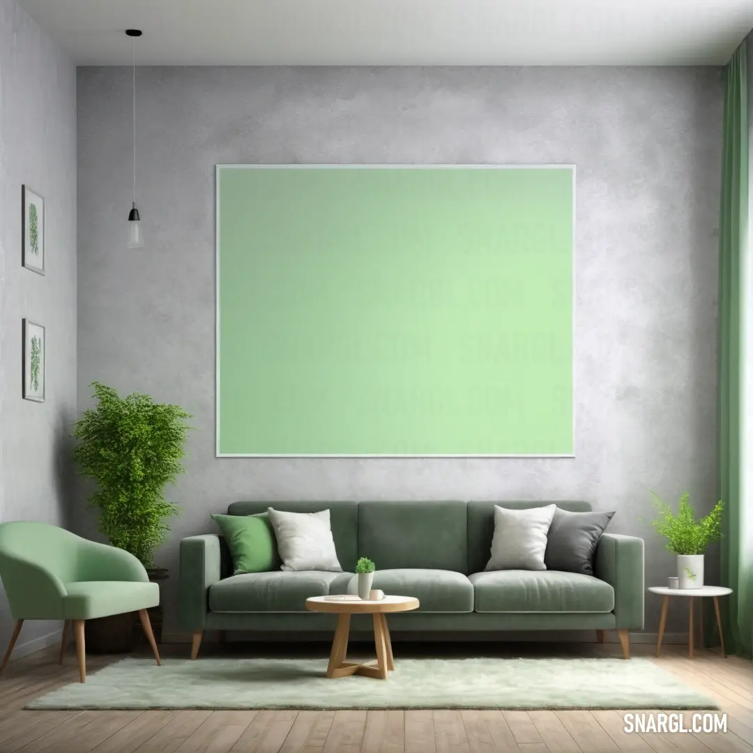 PANTONE 428 color. Living room with a couch, chair