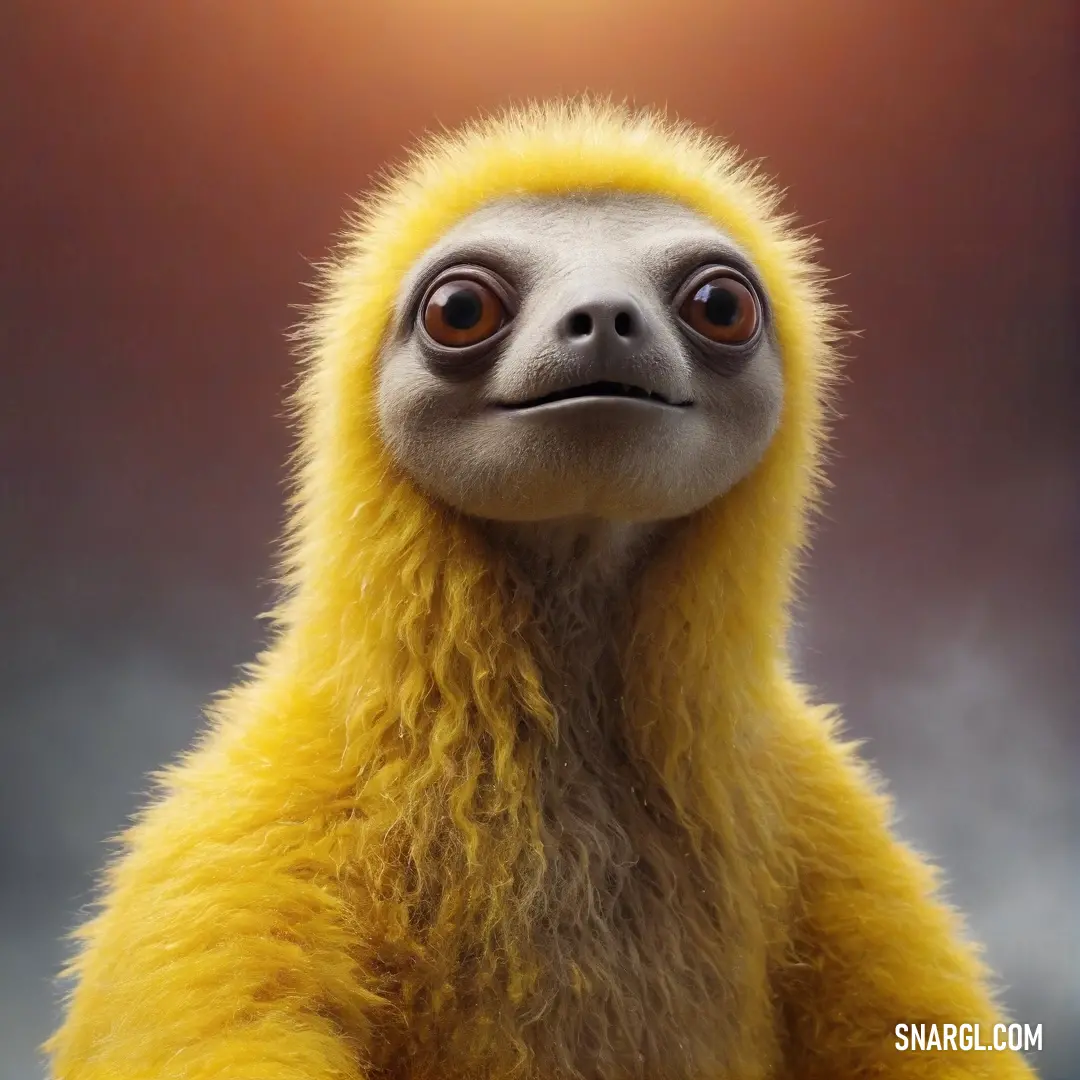 An adorable stuffed animal with a fluffy yellow coat peeking out in front of a vivid red backdrop, captivating hearts with its innocent gaze and expressive features.