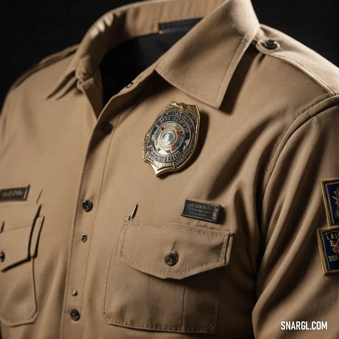 A neat police uniform displayed prominently, featuring a glistening badge on the chest and a neatly arranged collar. This image reflects dedication and service, embodying the spirit of community safety.