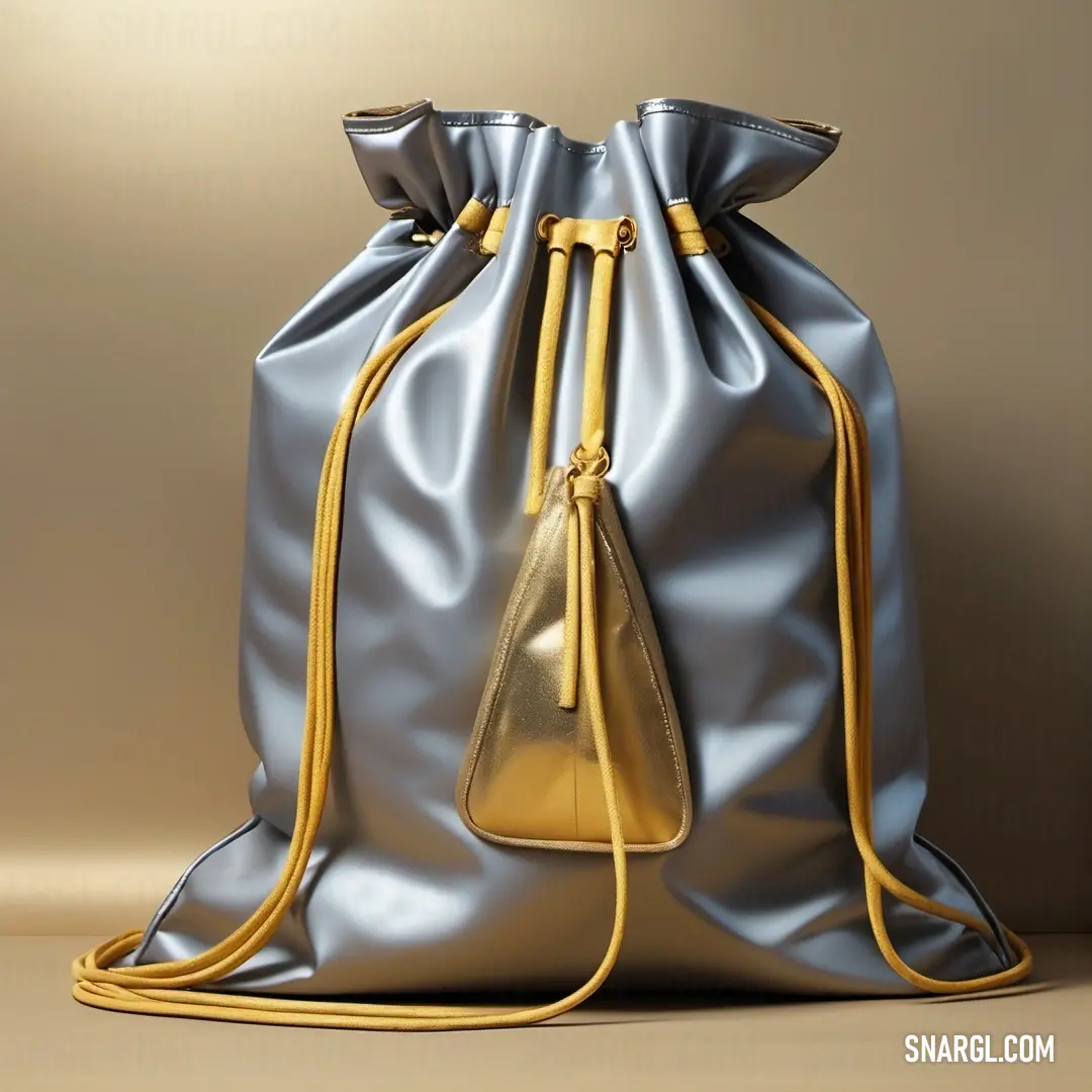 A stylish metallic bag featuring a gold handle and zipper, elegantly resting against a textured backdrop, showcasing the gleam and sophistication of color #E0D160 for fashion enthusiasts.