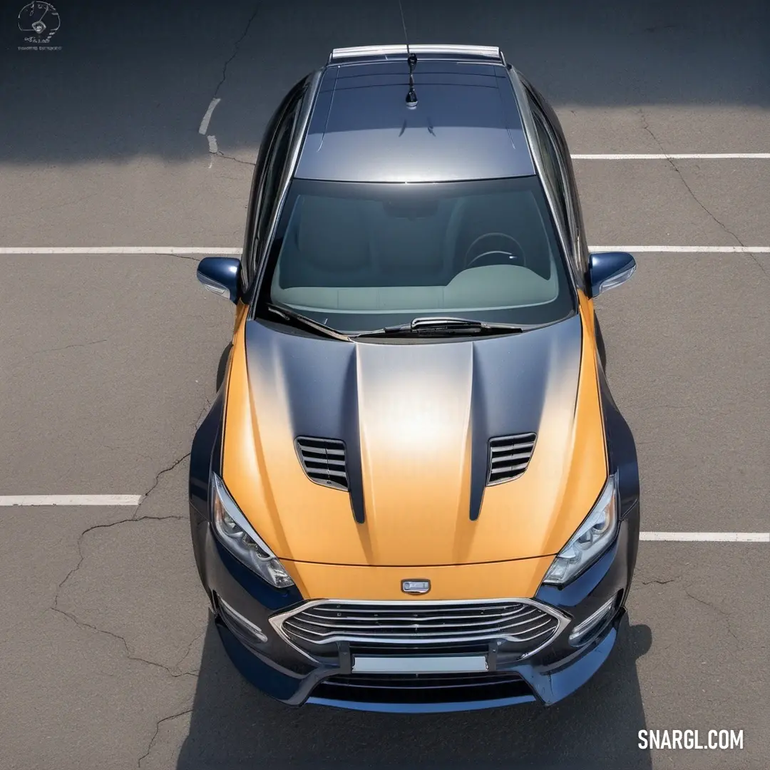 An eye-catching yellow and black car parked in a lively parking lot, showcasing modern design while embodying the vibrant spirit of summer colors.