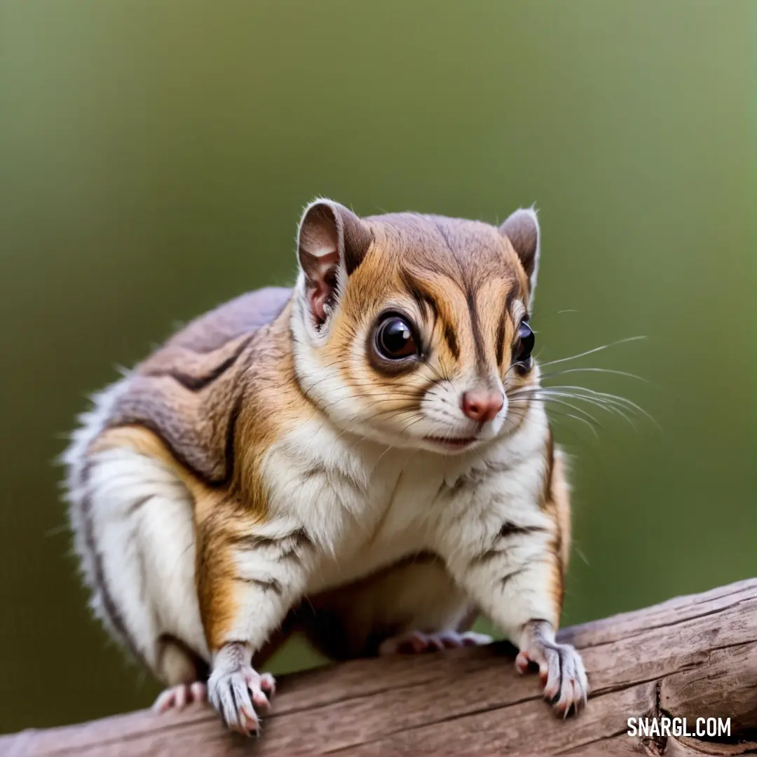 Small brown and white animal on a tree branch with a blurry background. Example of #C09579 color.