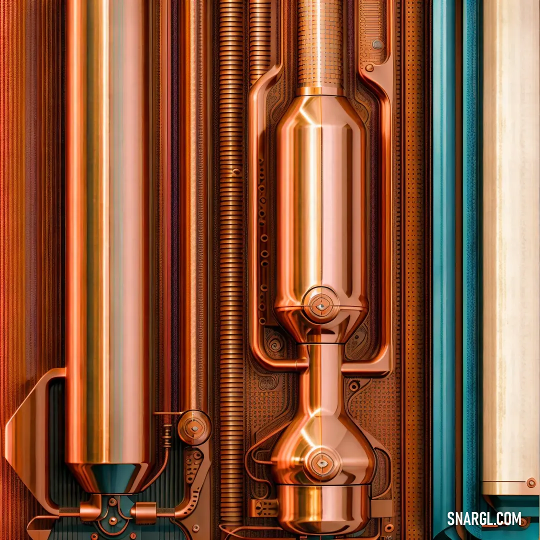PANTONE 471 color. Metallic background with a lot of pipes and pipes in it and a red and blue stripe