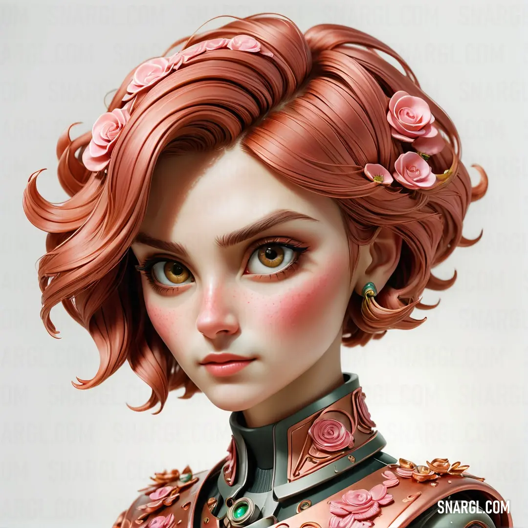 PANTONE 484 color. Digital painting of a woman with red hair and flowers in her hair