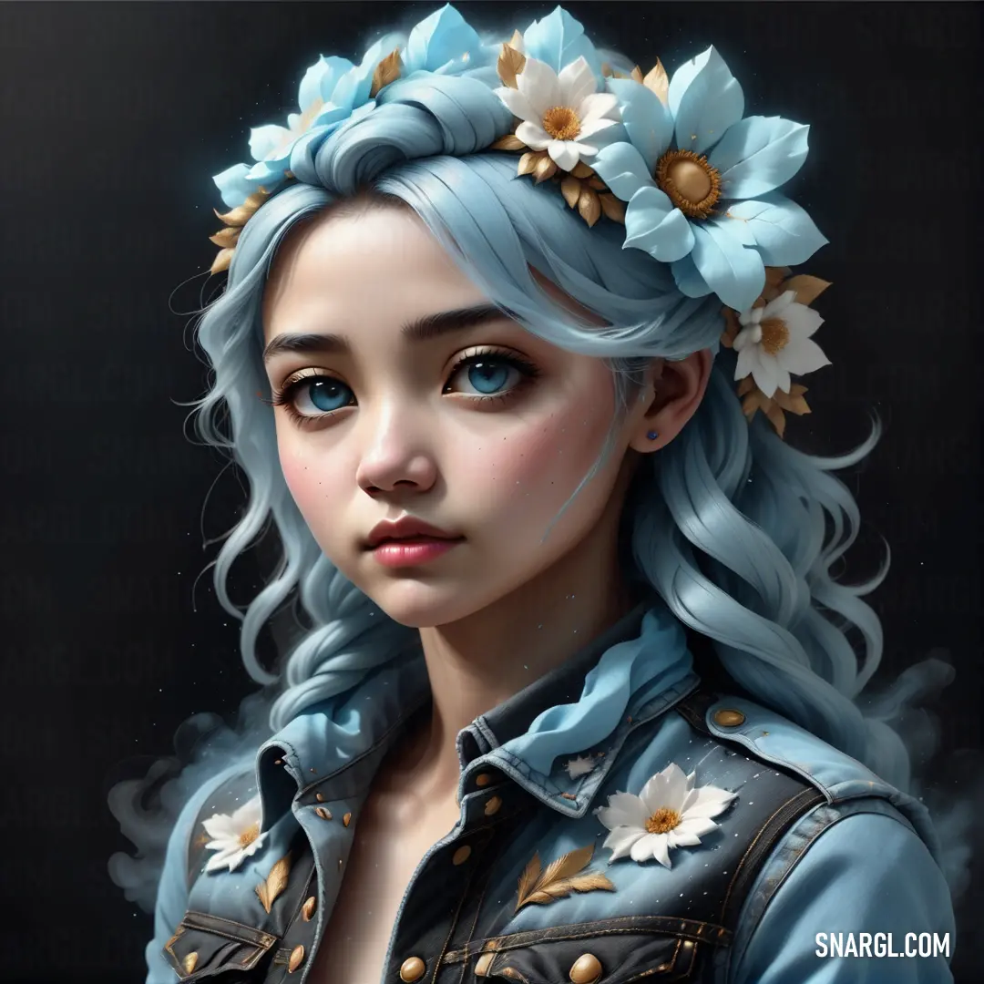 Girl with blue hair and a flower in her hair. Color RGB 167,198,228.