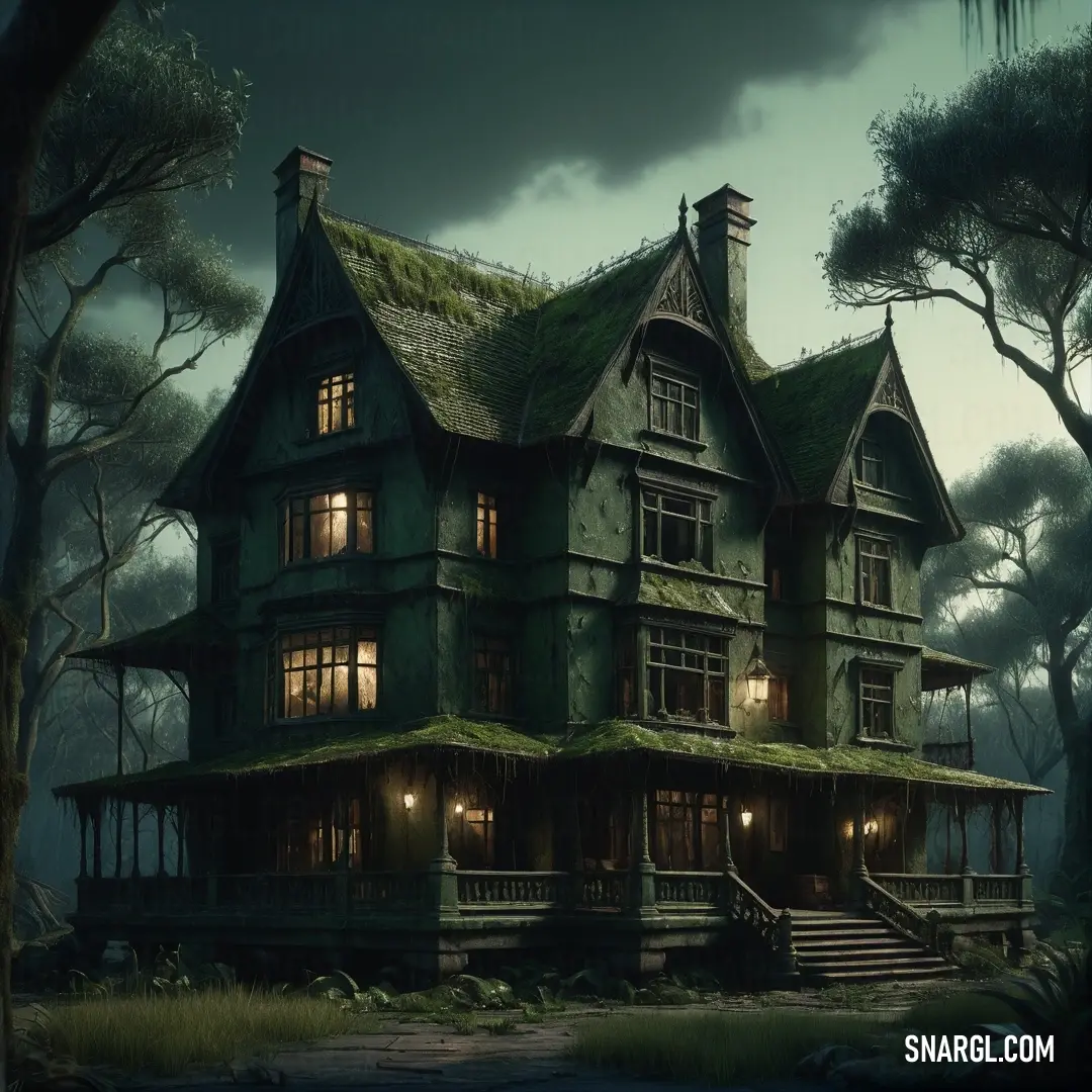 Creepy house with a green roof