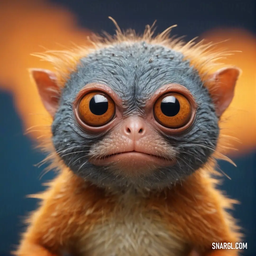 An enchanting close-up portrait of a small animal with oversized eyes, showcasing a curious expression against a softly blurred background, capturing the essence of playful innocence.